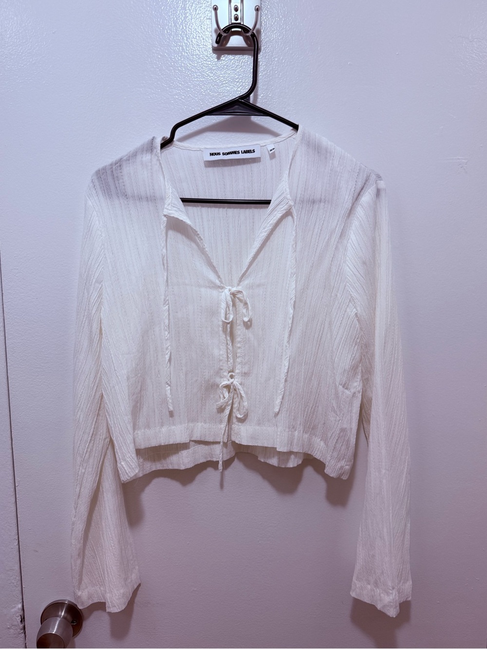 Lightweight White Tie-Front Button Down Top
